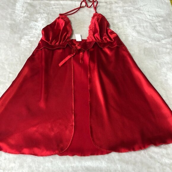 Red Satin Baby Doll Chemise Tie Front Size Small/Medium - Picture 3 of 9